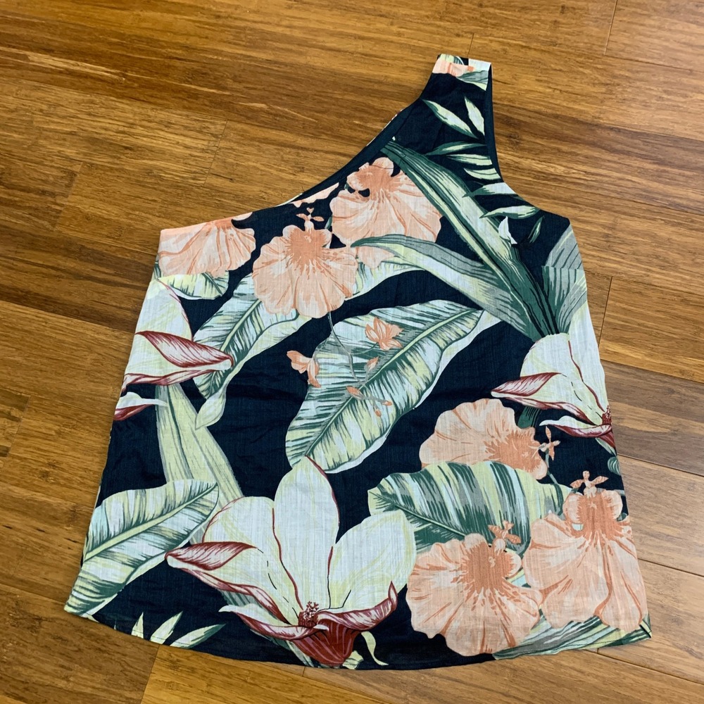 Ann Taylor Womens‎ Top Floral Print One Shoulder Sleeveless Size S Ramie Cotton